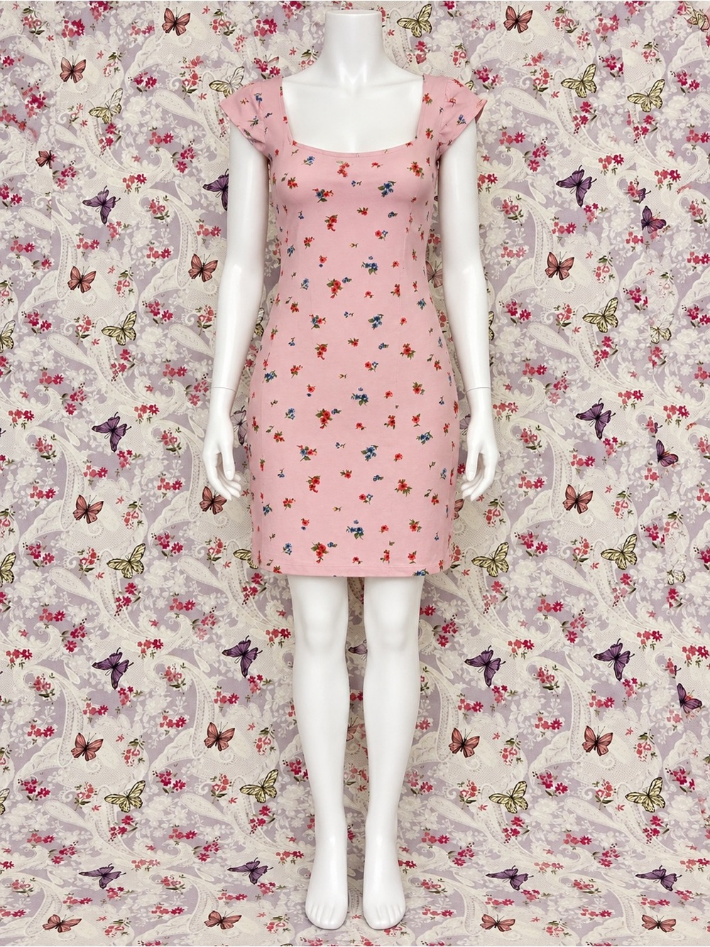 Forever 21 sweetheart Pink Floral Square-Neck Mini Dress
